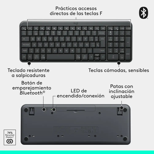Teclado Inalámbrico Bluetooth Logitech K250 Negro Español España