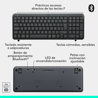 Teclado Inalámbrico Bluetooth Logitech K250 Negro Español España