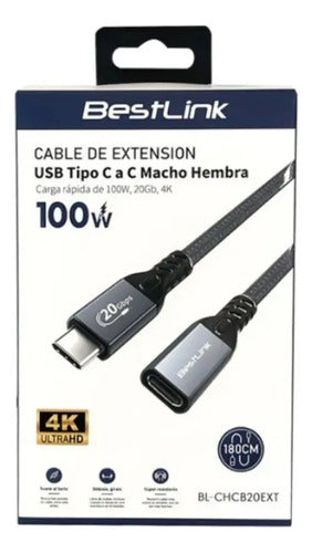 Cable Extensión Usb Tipo C Macho A Usb Tipo C Hembra 1,8 M Gris Oscuro