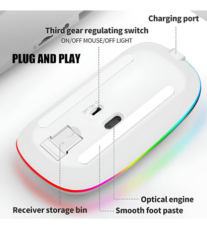 Mouse Inalámbrico Recargable 2.4ghz Led Rgb Distancia 10mts