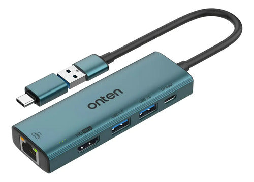 Hub Adaptador Onten Usb-c A Hdmi Y Usb 3.0 5 En 1 Otn-us125 Azul Petróleo