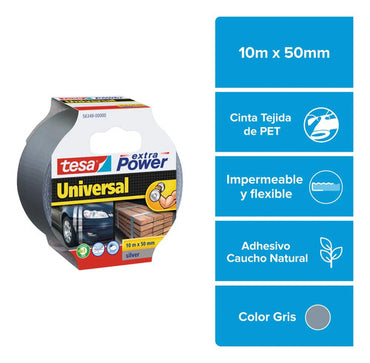 Cinta Duc Tape 10 Mt X 50mm Gris Extra Power  Tesa Plateado Cinta