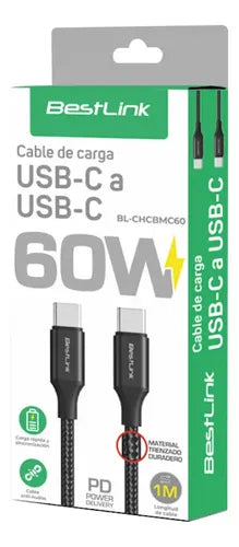 Cable Trenzado Usb-c A Usb-c 60w Bestlink Potencia 1 Metro Negro
