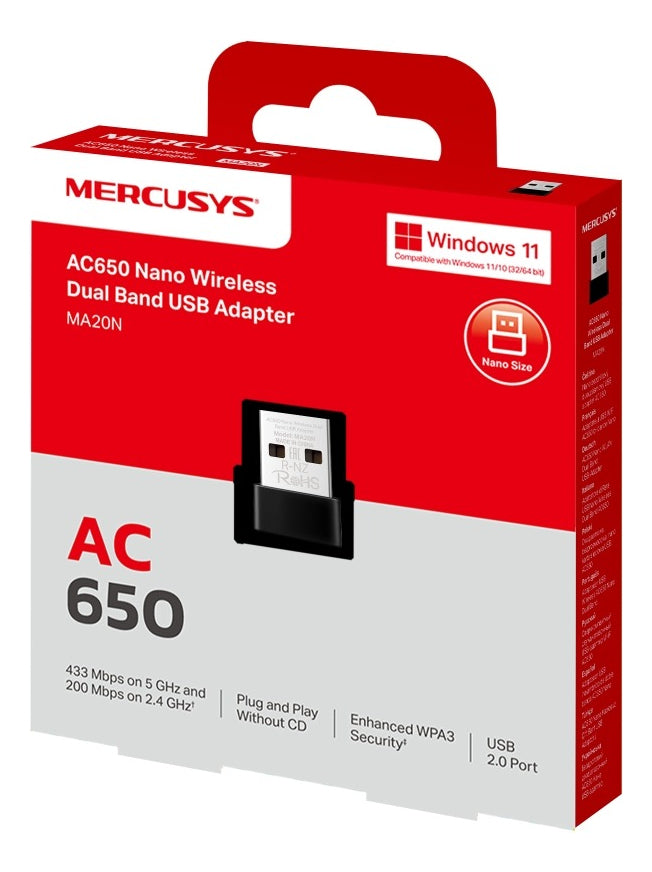 Adaptador Nano Usb Ac650 Wifi Ma20n Dual Band Mercusys