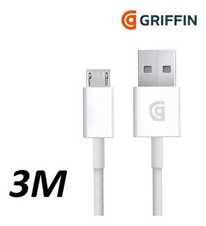 Cable Microusb Android Carga Datos Flat Griffin 3m Pack 2 Blanco