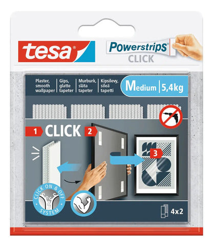 Tiras Adhesivas Click Colgar Cuadro 4x2 Medium Tesa Blanco