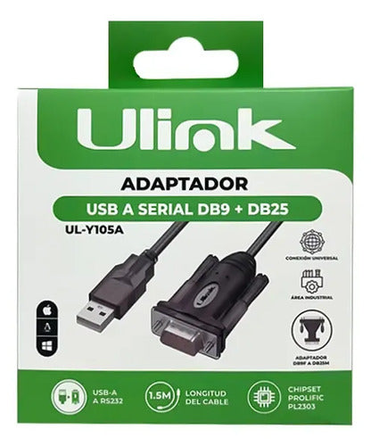Adaptador Usb A Serial Db9 + Db25 Ulink Ul-y105a Negro
