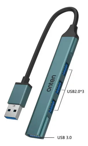 Hub Usb 4 Puertos Onten Otn-5701 Conexión 3.0 Y 2.0 Azul Petróleo