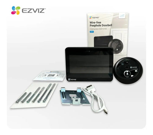 Timbre Mirilla Wifi Ezviz Hp4 Graba Contestas Desde App. Color Negro