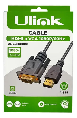 Cable Hdmi A Vga 1.8m Full Hd Pc Ul-cbhd1800 Ulink