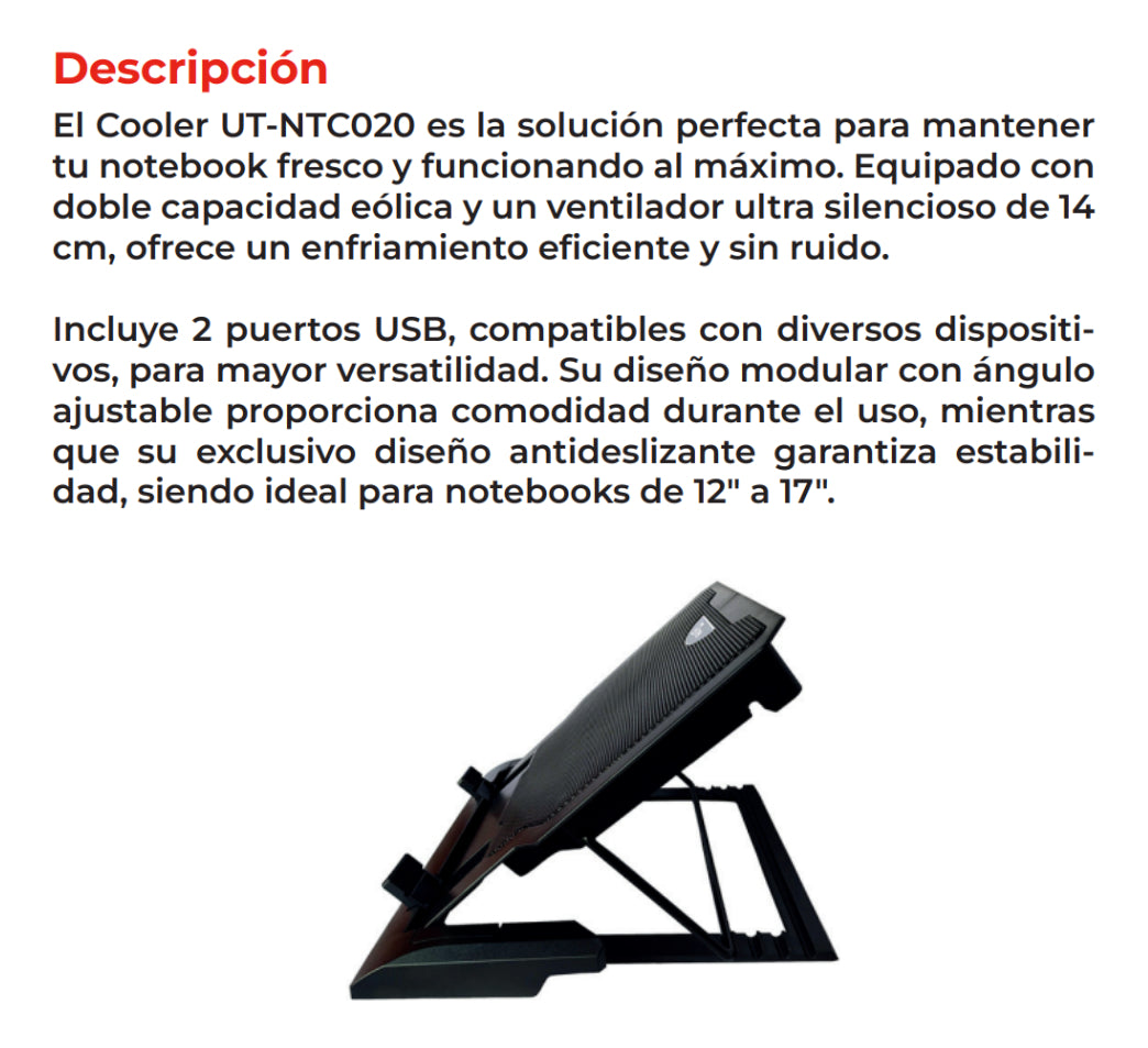 Base Cooler Notebook 12-17  Doble Ventilador De 14cm Utek