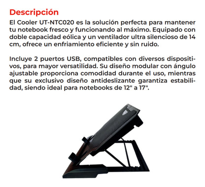 Base Cooler Notebook 12-17  Doble Ventilador De 14cm Utek