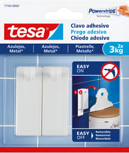 Clavo Adhesivo Azulejos Metal Removible 3kg 2 Unidades Tesa