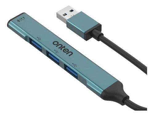 Adaptador Audio  4 En 1 Onten Usb 3 Puertos Usb 2.0 Jack 3.5 Azul Petróleo