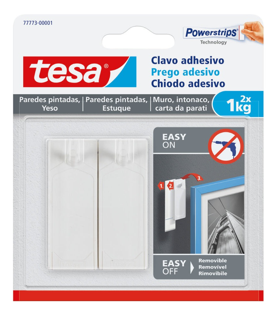 Pack 4 Blíster Clavo Adhesivo Removible Pared Yeso 1kg Tesa