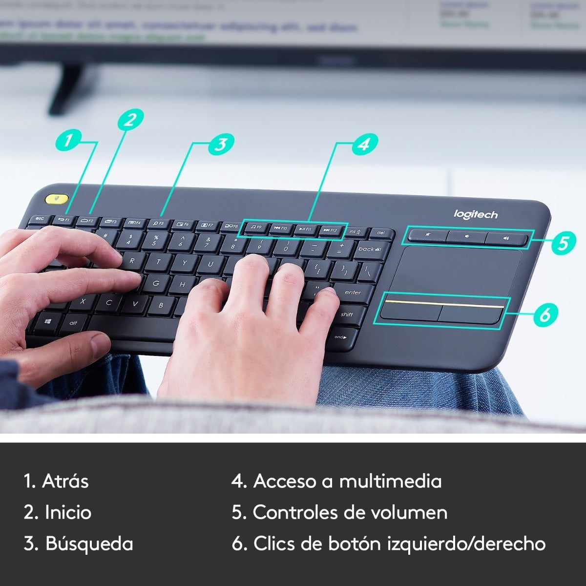 Teclado Inalámbrico Con Touchpad Logitech K400 Plus