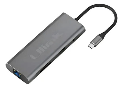 Hub Usb Tipo C Multipuerto 9 En 1 Rj45 Hdtv Sd Jack Usb 4k Gris Oscuro