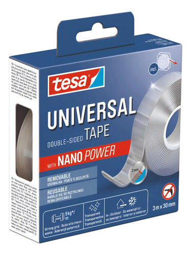 Cinta Doble Faz Siliconada Nano Power 3m X 30mm. Tesa Transparente Liso