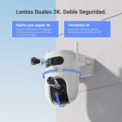 Cámara Panorámica Pt 360 Wifi H9c Dual 2k Exterior Ia Ezviz