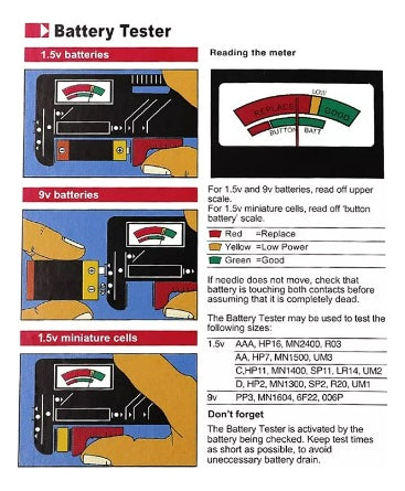 Tester Probador Pila Bateria Aa Aaa Varios Tamaños Hasta 9v