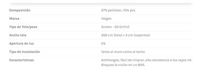 Cortina Roller Sun Screen 2,0x1,9 Mts Calidad Premium Volgen