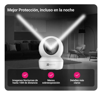 Cámara Seguridad Wifi H6c Pro 2k Con Micro Sd 64 Gb Ezviz Blanco