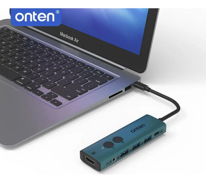 Hub Usb-c 6 En 1 Onten Hdmi 4k Pd 100w Azul Petróleo Otn-uc123+