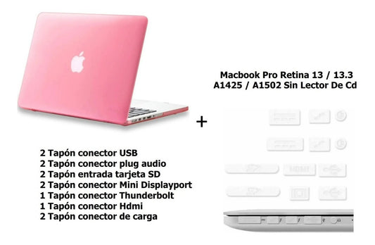 Kit Carcasa Rosa + Tapón Transparente Macbook Pro Retina 13