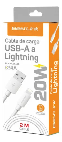 Cable Usb-a A Lightning 2 Metros Bestlink 2.4a Carga Rápida Blanco