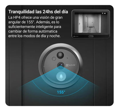 Timbre Mirilla Wifi Ezviz Hp4 Graba Contestas Desde App. Color Negro