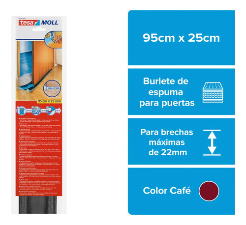 Protector Burlete Aislante Doble Puerta 25mm X 95cm Tesa Marrón