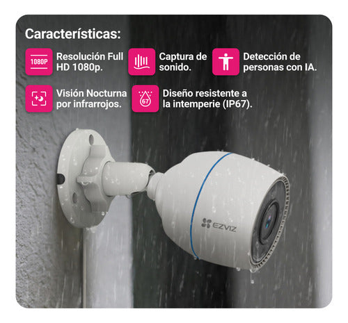 Camara Seguridad Fija Exterior Wifi H3c 2mp Con Ia Ezviz Blanco