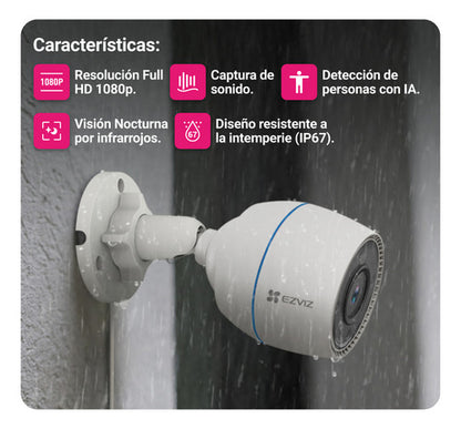 Camara Seguridad Fija Exterior Wifi H3c 2mp Con Ia Ezviz Blanco