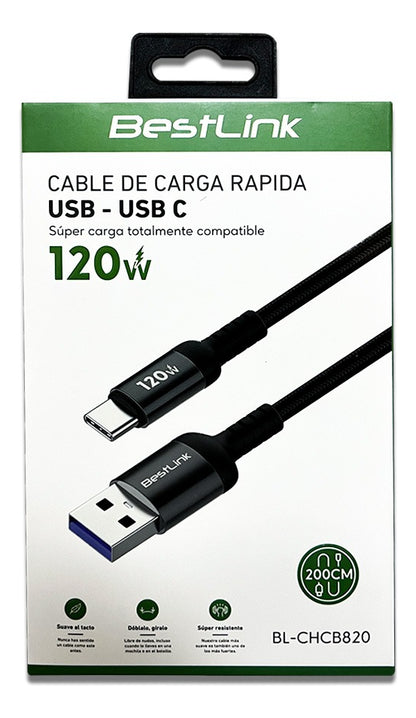Cable Usb A Usb C Carga Transmisión Rápida 120w Anti Nudos