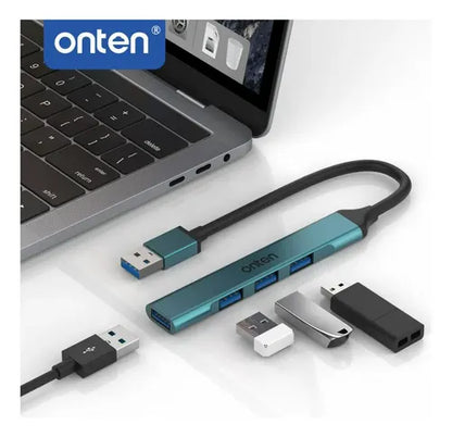 Hub Usb 4 Puertos Onten Otn-5701 Conexión 3.0 Y 2.0 Azul Petróleo