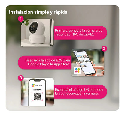 Pack 3x2 Cámaras Seguridad Wifi H6c Pro 2k Interior Ezviz Blanco