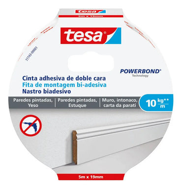 Cinta Doble Contacto Pared Yeso 10 Kg/m 5mx19mm Tesa Power Blanco Powerbond